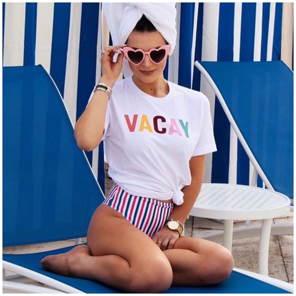 Tops - Colorful VACAY White Crew Tee